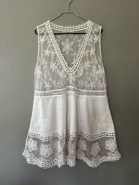 Lace embroidered A line cover up dress OS